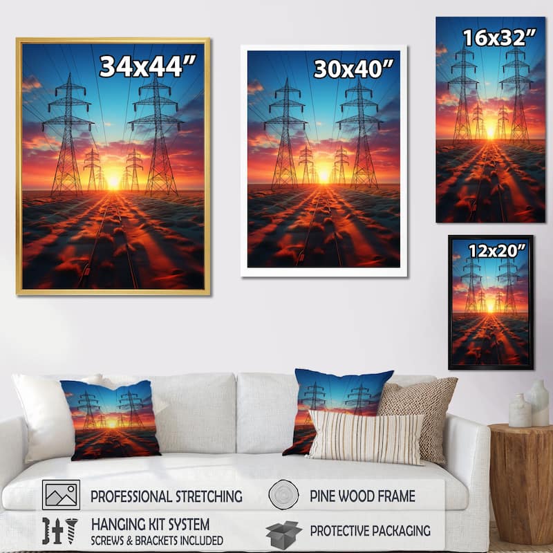 Designart "Power Lines Sunset" Power Lines Framed Wall Art Living Room Bed Bath & Beyond